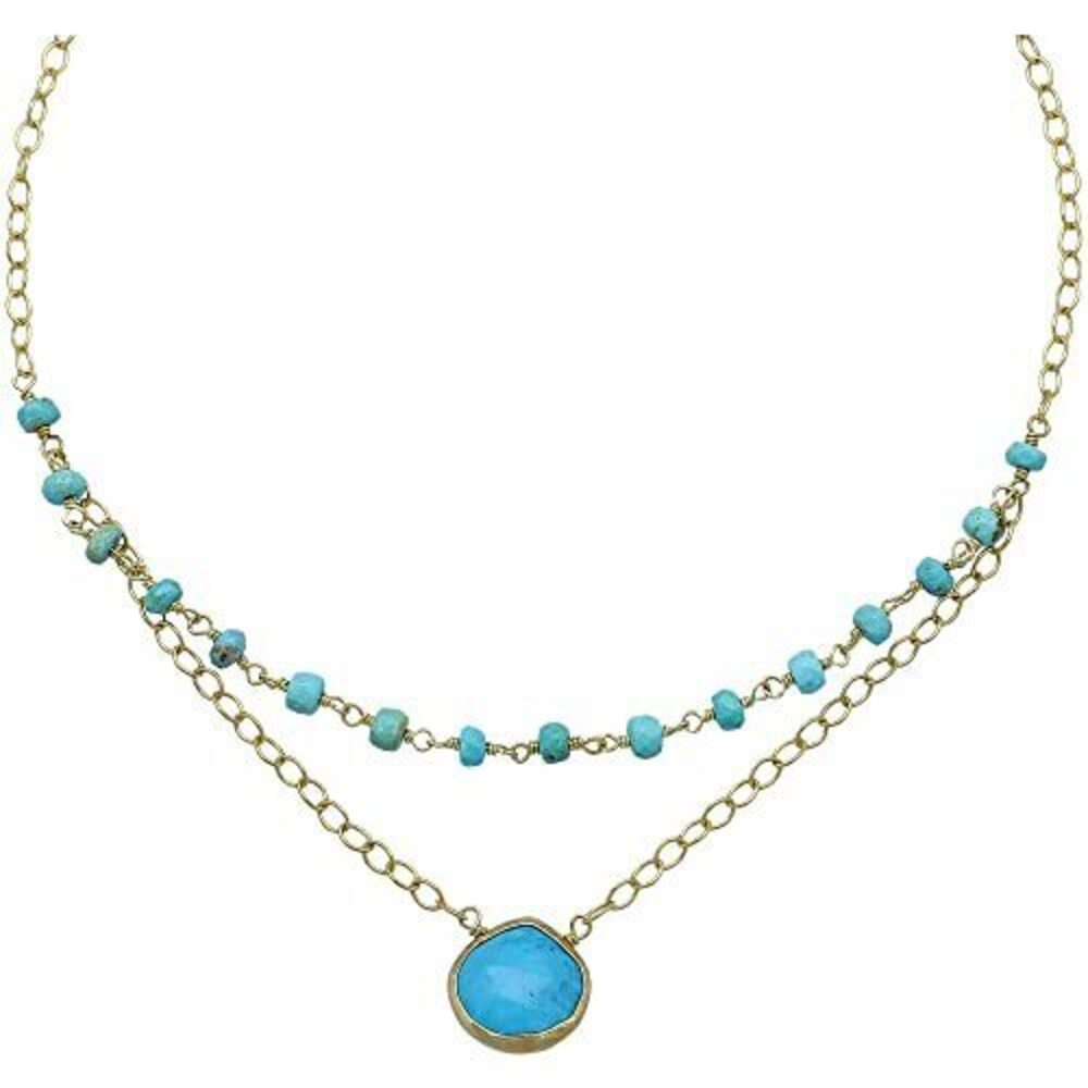 2203 Turquoise Layering Necklace , Premium Layered Gold Necklaces - Tarnish